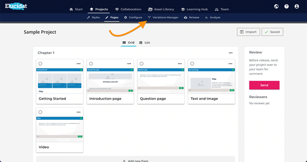 Elucidat's authoring tool's interface